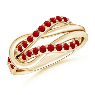 1.3mm AAA Encrusted Ruby Infinity Love Knot Ring in Yellow Gold