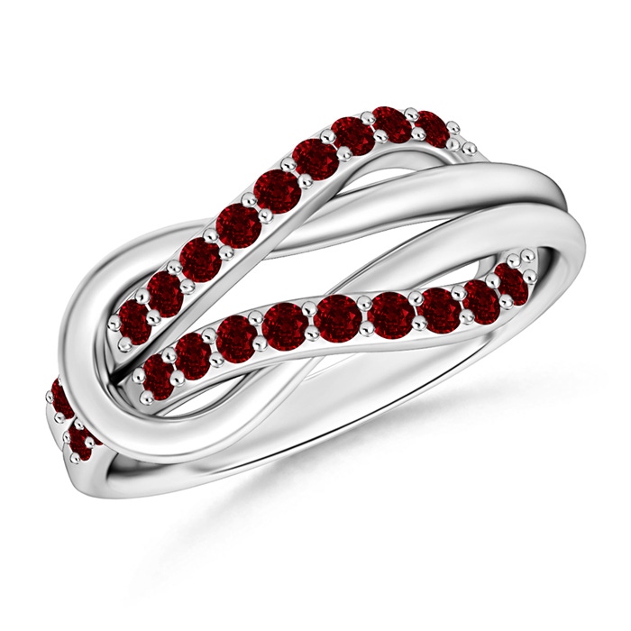 1.3mm AAAA Encrusted Ruby Infinity Love Knot Ring in White Gold