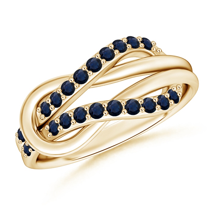 1.3mm A Encrusted Blue Sapphire Infinity Love Knot Ring in Yellow Gold 