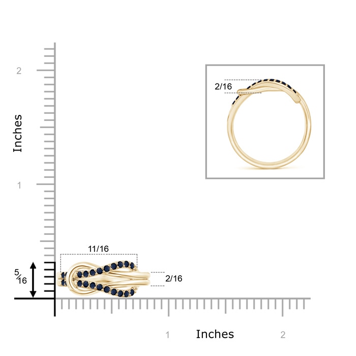 1.3mm A Encrusted Blue Sapphire Infinity Love Knot Ring in Yellow Gold ruler