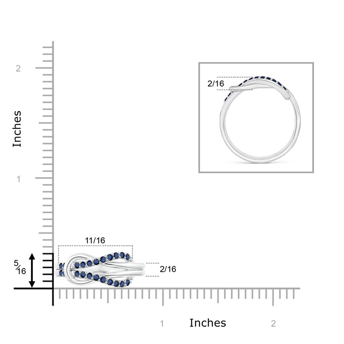 1.3mm AA Encrusted Blue Sapphire Infinity Love Knot Ring in White Gold ruler