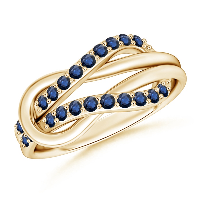 1.3mm AA Encrusted Blue Sapphire Infinity Love Knot Ring in Yellow Gold 