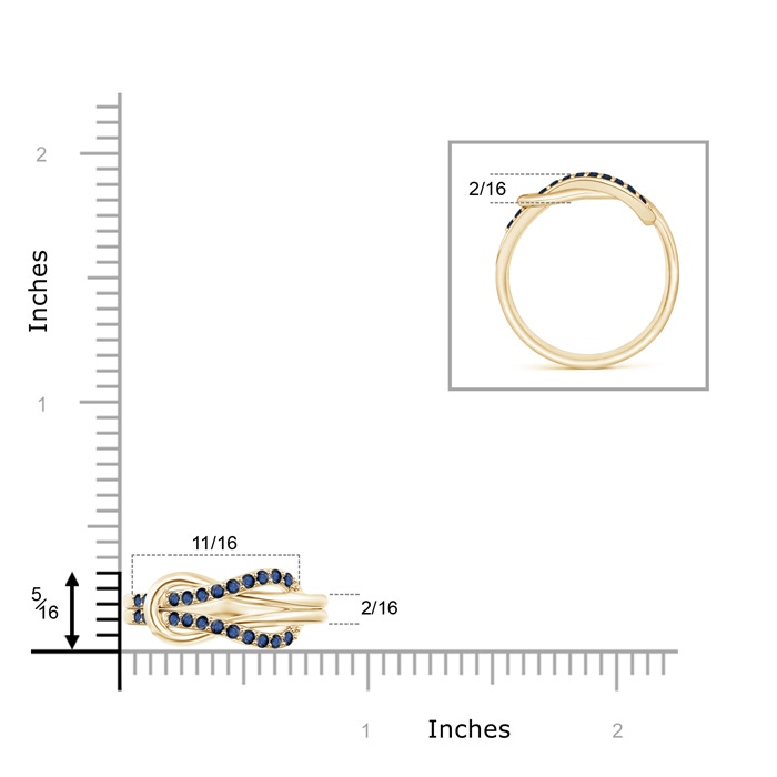 1.3mm AA Encrusted Blue Sapphire Infinity Love Knot Ring in Yellow Gold ruler