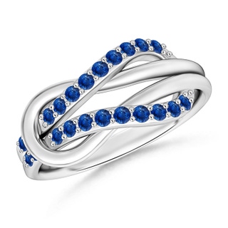 1.3mm AAA Encrusted Blue Sapphire Infinity Love Knot Ring in White Gold