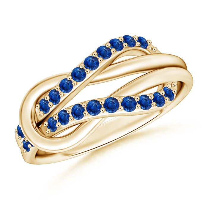 1.3mm AAA Encrusted Blue Sapphire Infinity Love Knot Ring in Yellow Gold 
