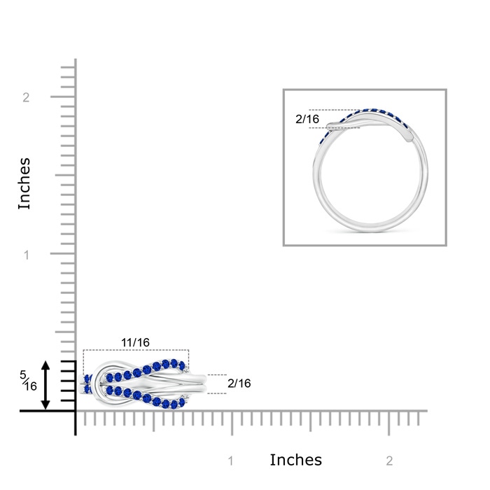 1.3mm AAAA Encrusted Blue Sapphire Infinity Love Knot Ring in P950 Platinum ruler
