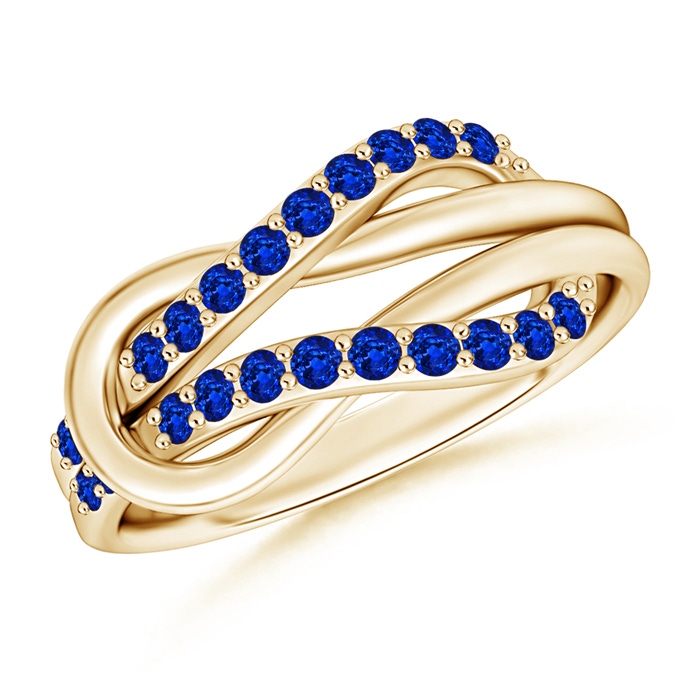 1.3mm AAAA Encrusted Blue Sapphire Infinity Love Knot Ring in Yellow Gold 