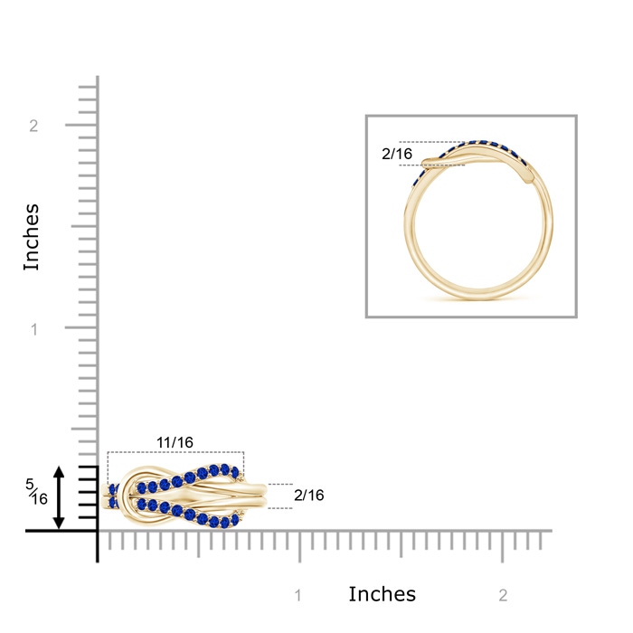 1.3mm AAAA Encrusted Blue Sapphire Infinity Love Knot Ring in Yellow Gold ruler