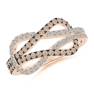 1.3mm A Encrusted Brown and White Diamond Infinity Knot Ring in Rose Gold