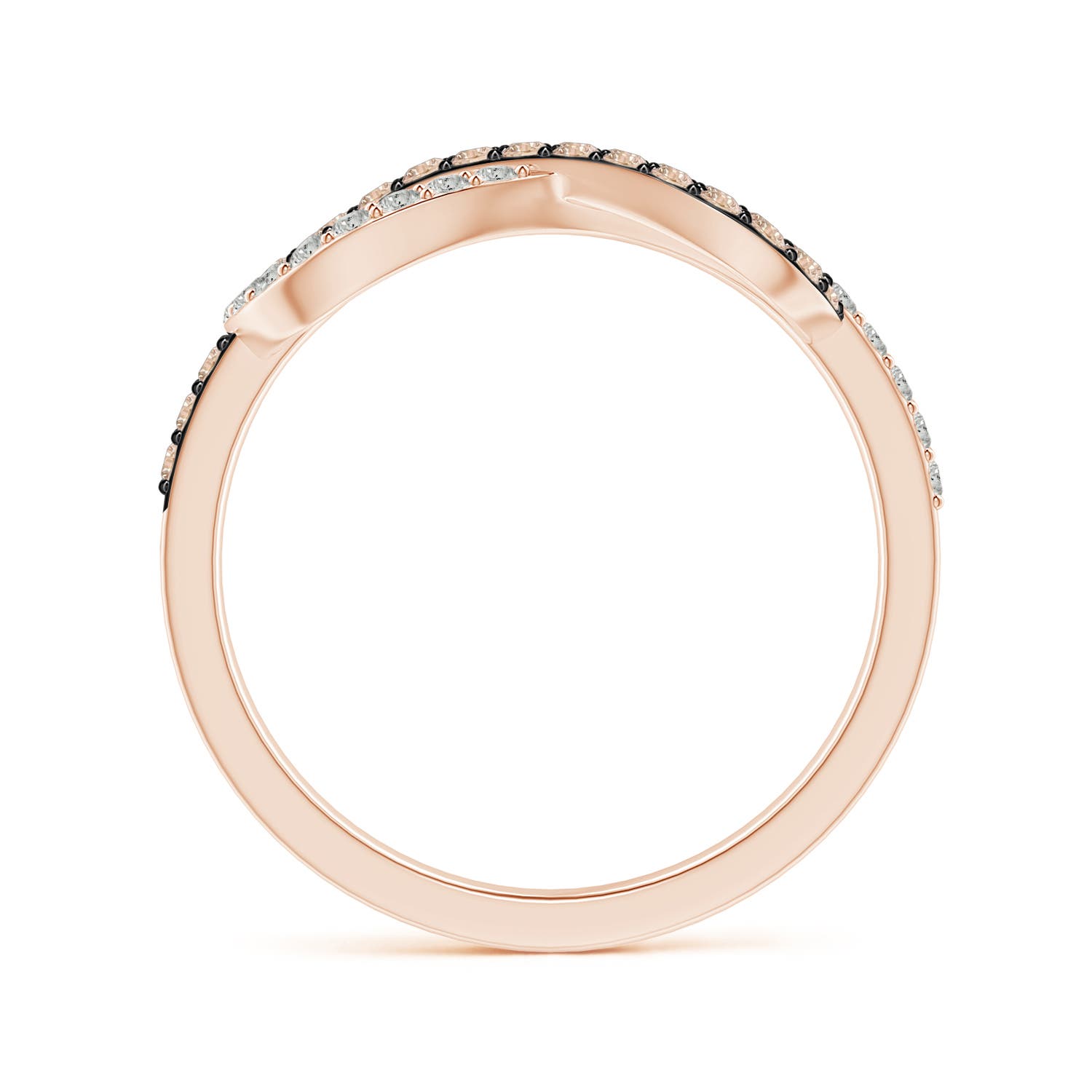 1.3mm A Encrusted Brown and White Diamond Infinity Knot Ring in Rose Gold