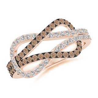 1.3mm AA Encrusted Brown and White Diamond Infinity Knot Ring in 10K Rose Gold