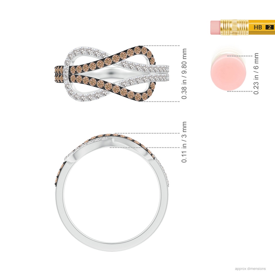 1.3mm AA Encrusted Brown and White Diamond Infinity Knot Ring in P950 Platinum ruler