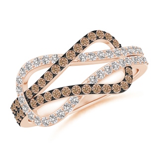 1.3mm AA Encrusted Brown and White Diamond Infinity Knot Ring in Rose Gold