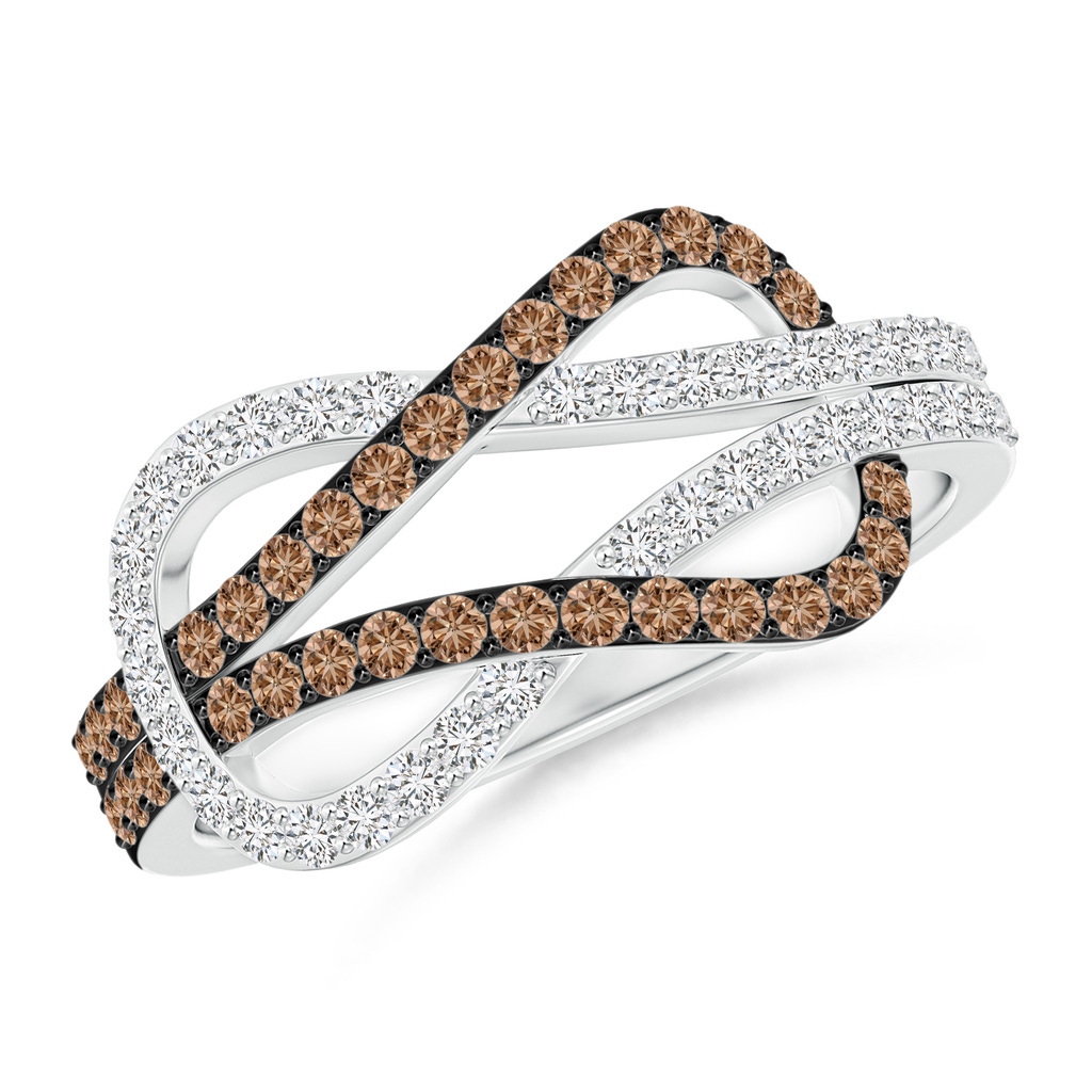 1.3mm AAA Encrusted Brown and White Diamond Infinity Knot Ring in White Gold