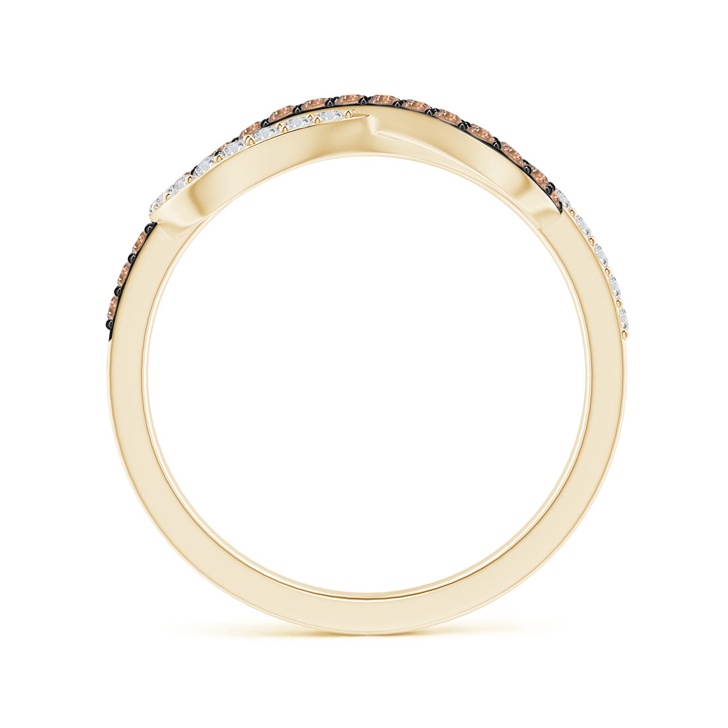 1.3mm AAA Encrusted Brown and White Diamond Infinity Knot Ring in Yellow Gold - side 2