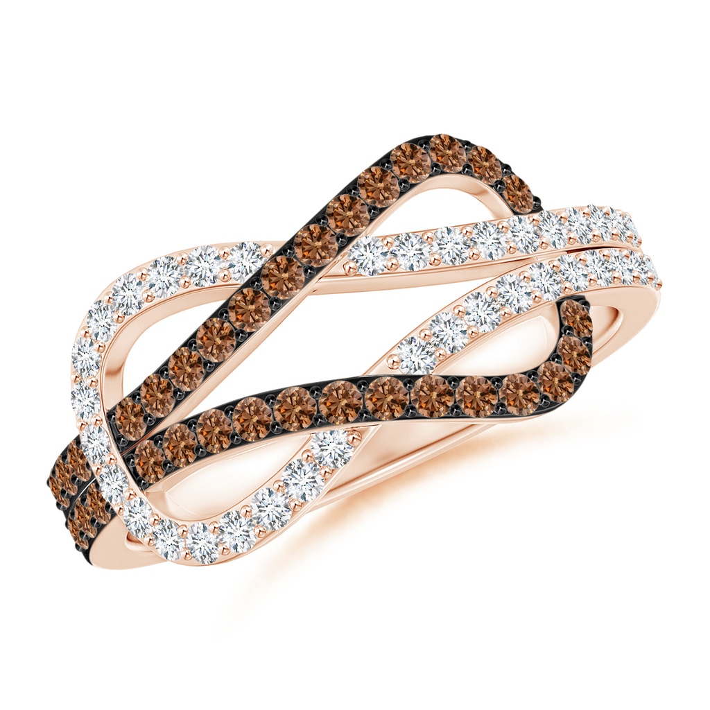 1.3mm AAAA Encrusted Brown and White Diamond Infinity Knot Ring in Rose Gold