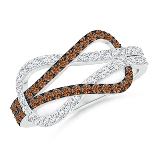 1.3mm AAAA Encrusted Brown and White Diamond Infinity Knot Ring in White Gold