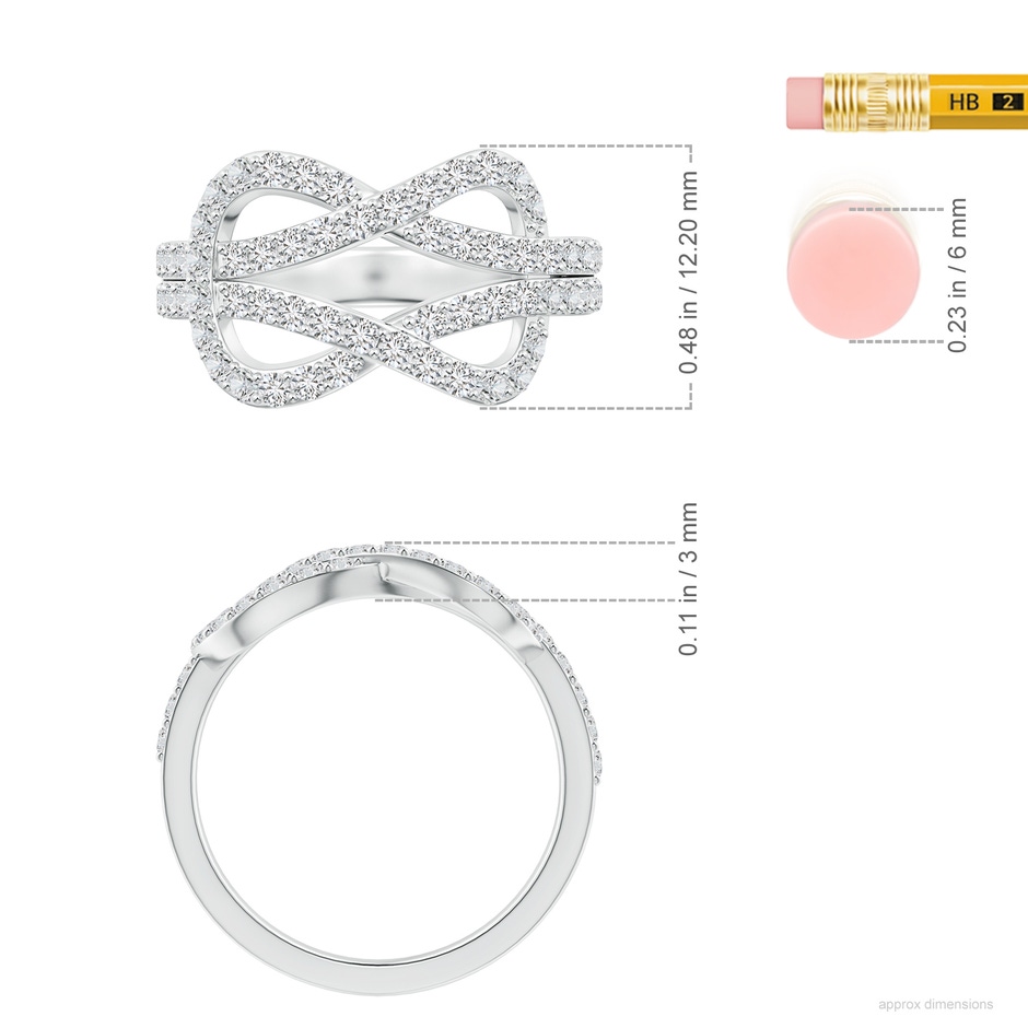 1.6mm HSI2 Encrusted Diamond Infinity Knot Ring in White Gold ruler