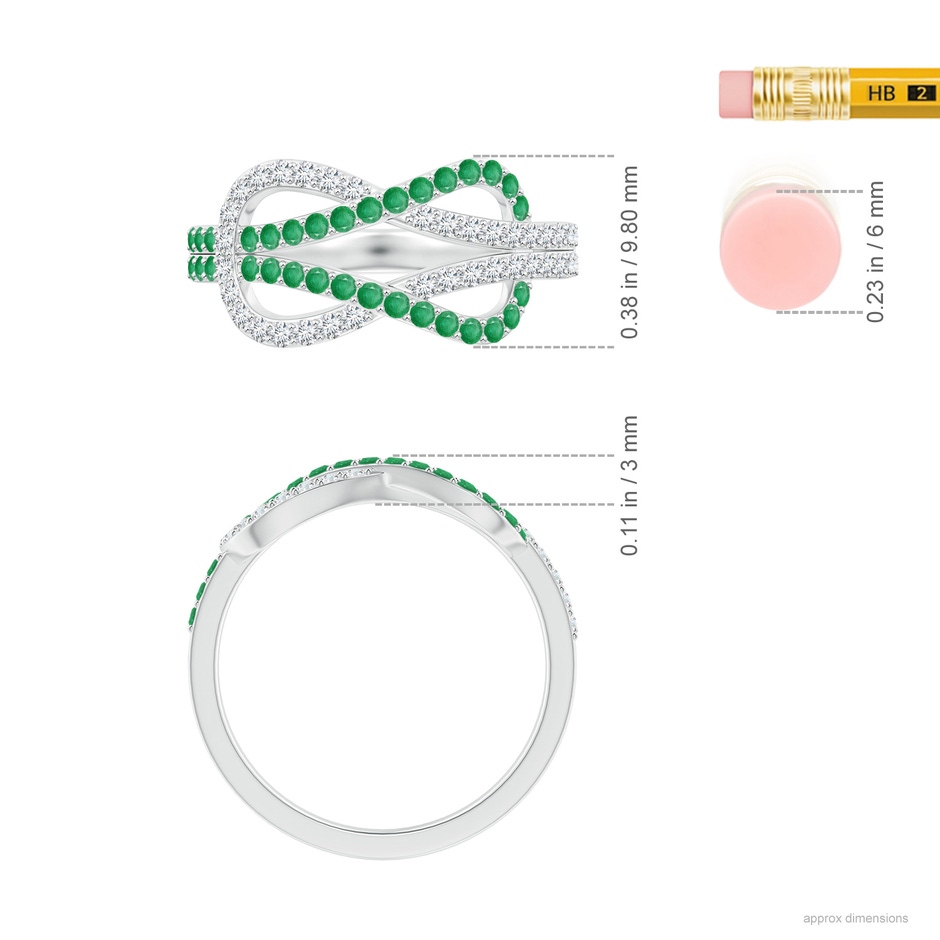 1.3mm A Encrusted Emerald and Diamond Infinity Knot Ring in P950 Platinum ruler
