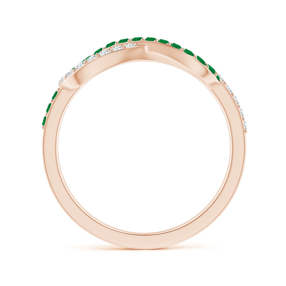 1.3mm AA Encrusted Emerald and Diamond Infinity Knot Ring in Rose Gold side-1