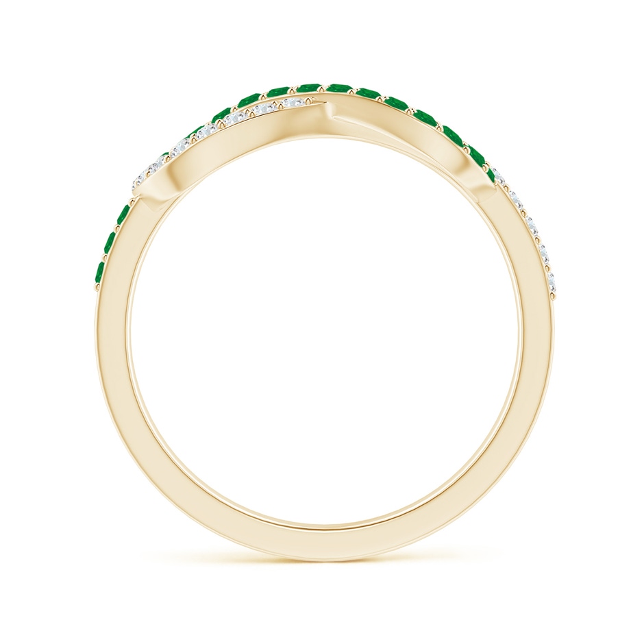 1.3mm AA Encrusted Emerald and Diamond Infinity Knot Ring in Yellow Gold side-1