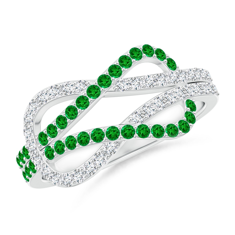 1.3mm AAAA Encrusted Emerald and Diamond Infinity Knot Ring in P950 Platinum 