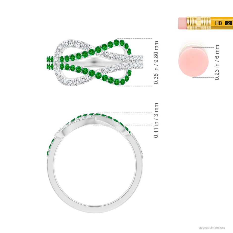 1.3mm AAAA Encrusted Emerald and Diamond Infinity Knot Ring in P950 Platinum ruler