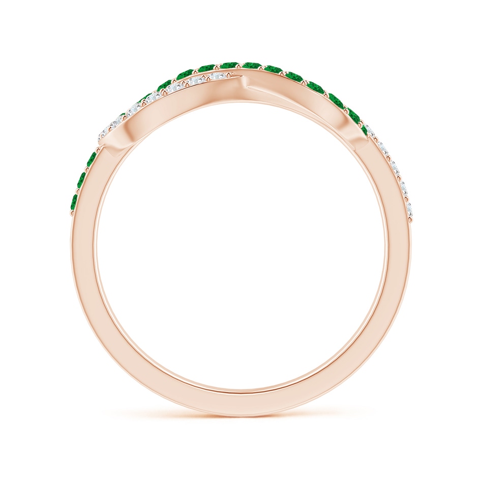1.3mm AAAA Encrusted Emerald and Diamond Infinity Knot Ring in Rose Gold side-1