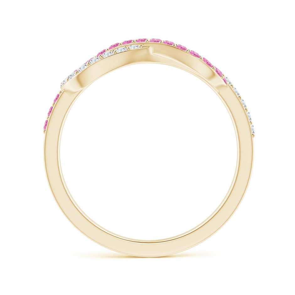 1.3mm A Encrusted Pink Sapphire and Diamond Infinity Knot Ring in Yellow Gold side-1