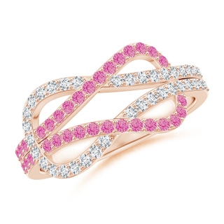 1.3mm AA Encrusted Pink Sapphire and Diamond Infinity Knot Ring in Rose Gold