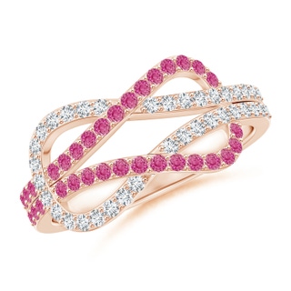 1.3mm AAA Encrusted Pink Sapphire and Diamond Infinity Knot Ring in Rose Gold