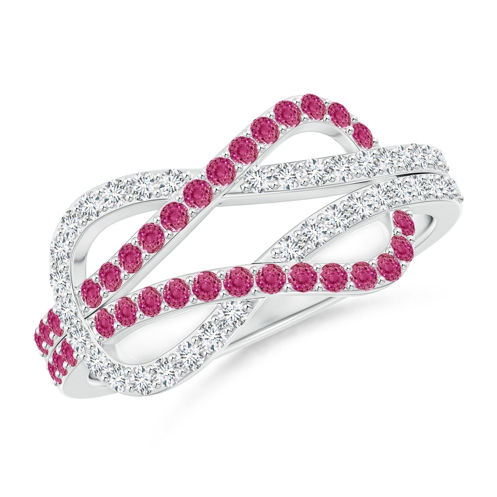 1.3mm AAAA Encrusted Pink Sapphire and Diamond Infinity Knot Ring in P950 Platinum