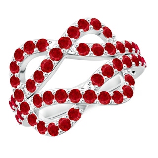 2mm AAA Encrusted Ruby and Diamond Infinity Knot Ring in White Gold