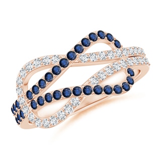 1.3mm AA Encrusted Blue Sapphire and Diamond Infinity Knot Ring in 9K Rose Gold