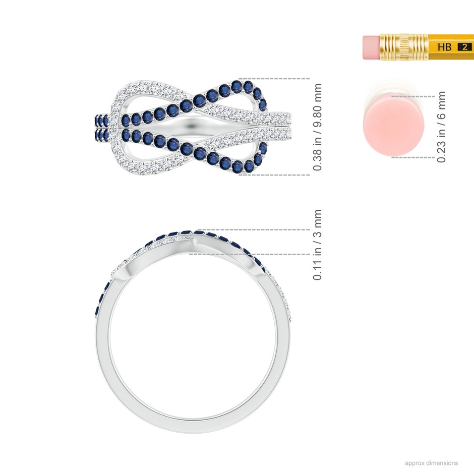 1.3mm AA Encrusted Blue Sapphire and Diamond Infinity Knot Ring in P950 Platinum Ruler