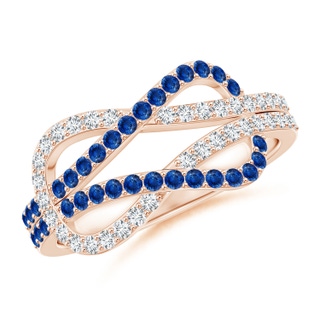 1.3mm AAA Encrusted Blue Sapphire and Diamond Infinity Knot Ring in 10K Rose Gold