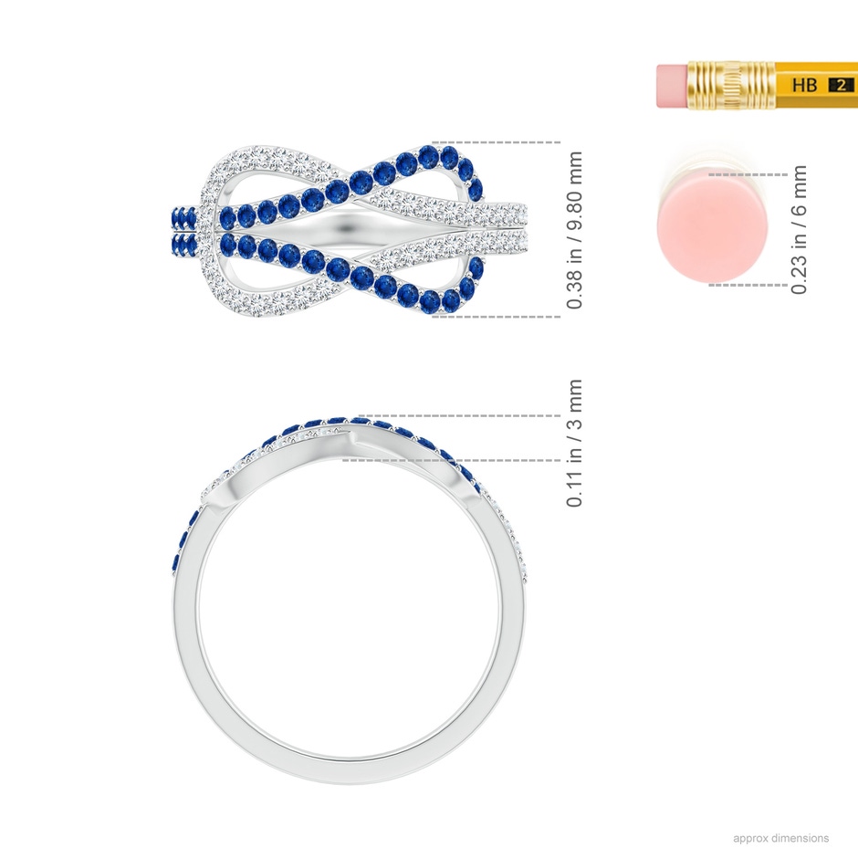 1.3mm AAA Encrusted Blue Sapphire and Diamond Infinity Knot Ring in P950 Platinum Ruler