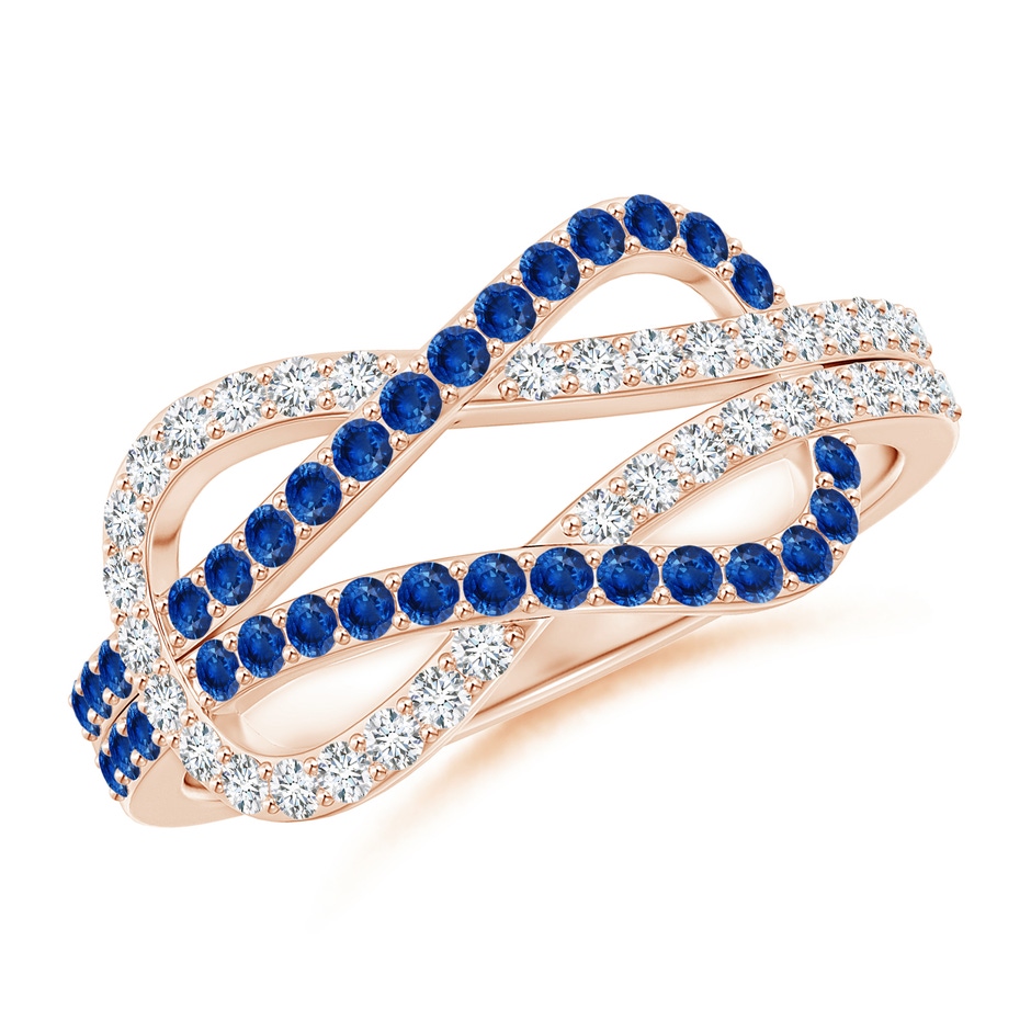 1.3mm AAA Encrusted Blue Sapphire and Diamond Infinity Knot Ring in Rose Gold 