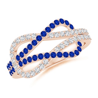 1.3mm AAAA Encrusted Blue Sapphire and Diamond Infinity Knot Ring in 10K Rose Gold