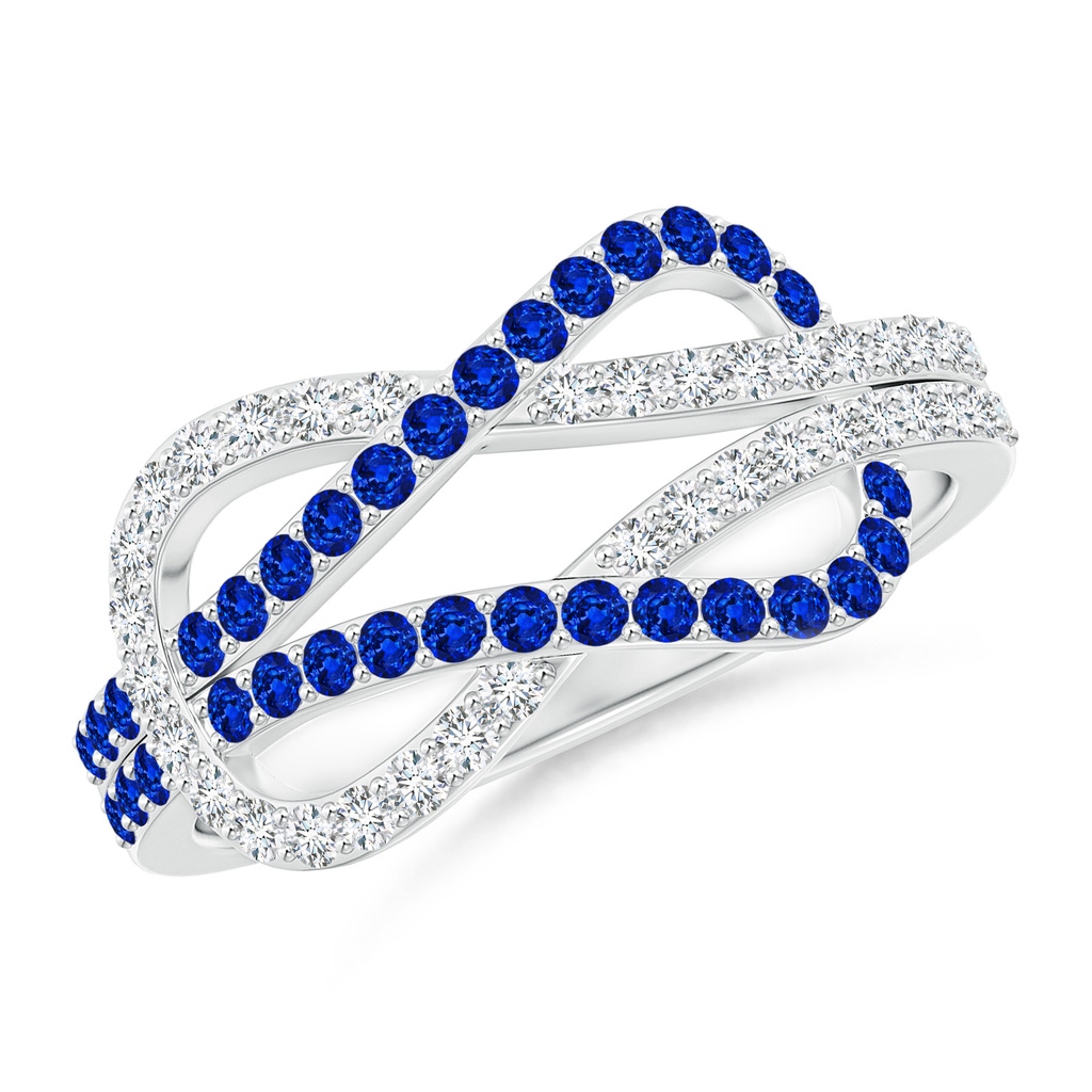 1.3mm AAAA Encrusted Blue Sapphire and Diamond Infinity Knot Ring in P950 Platinum