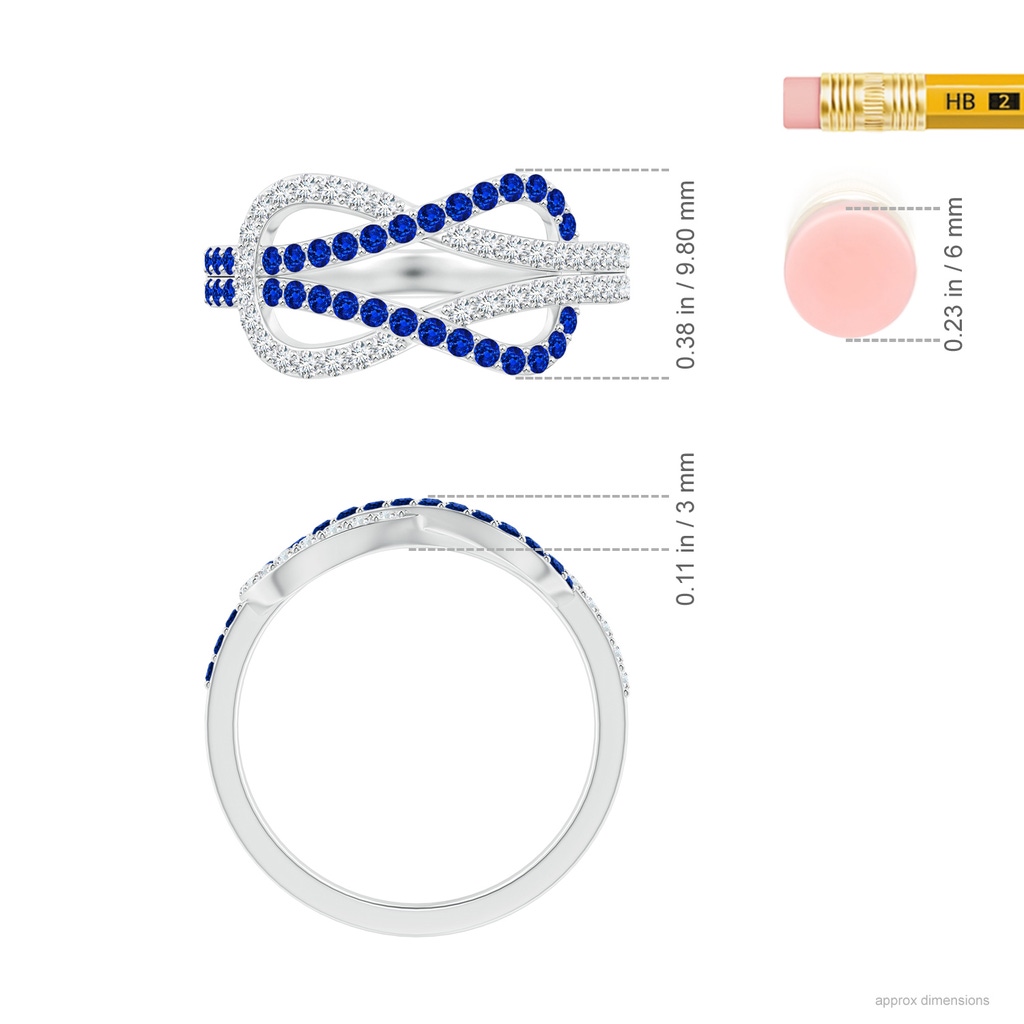 1.3mm AAAA Encrusted Blue Sapphire and Diamond Infinity Knot Ring in P950 Platinum Ruler