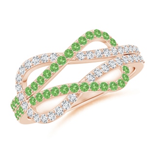 1.3mm A Encrusted Tsavorite and Diamond Infinity Knot Ring in Rose Gold