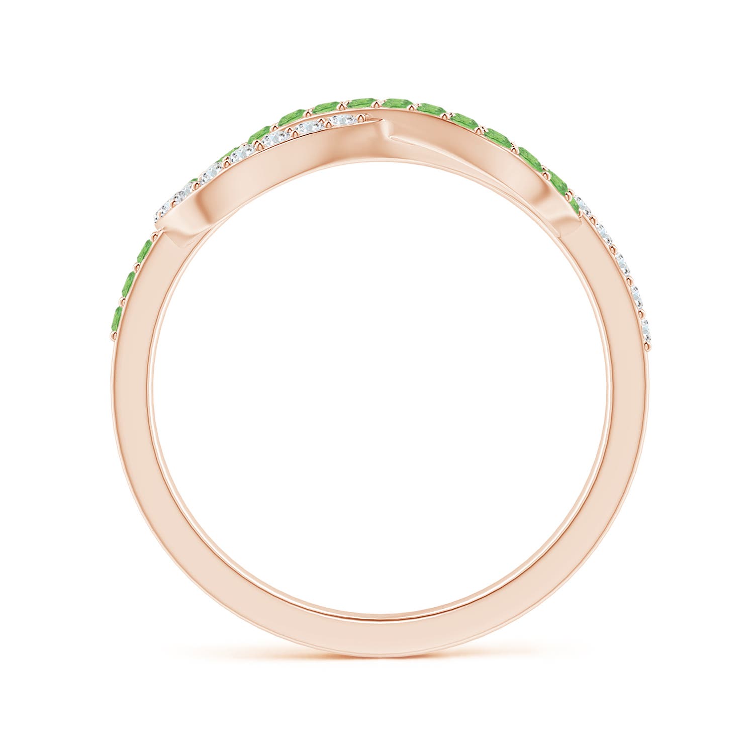 1.3mm A Encrusted Tsavorite and Diamond Infinity Knot Ring in Rose Gold