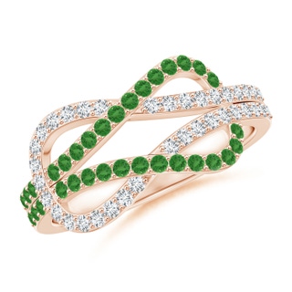 1.3mm AA Encrusted Tsavorite and Diamond Infinity Knot Ring in 10K Rose Gold