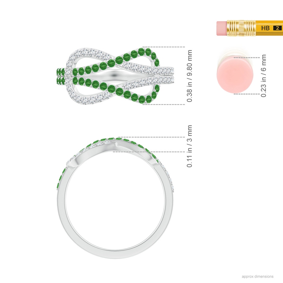 1.3mm AA Encrusted Tsavorite and Diamond Infinity Knot Ring in White Gold ruler