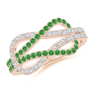 1.3mm AAA Encrusted Tsavorite and Diamond Infinity Knot Ring in 9K Rose Gold