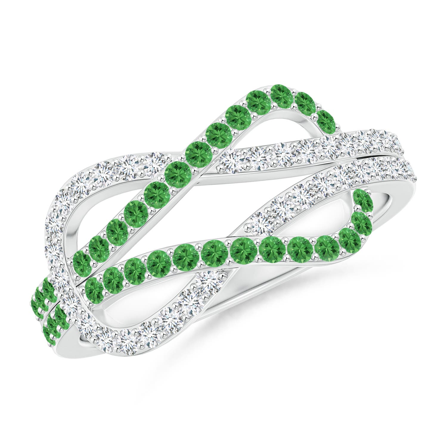 1.3mm AAA Encrusted Tsavorite and Diamond Infinity Knot Ring in P950 Platinum