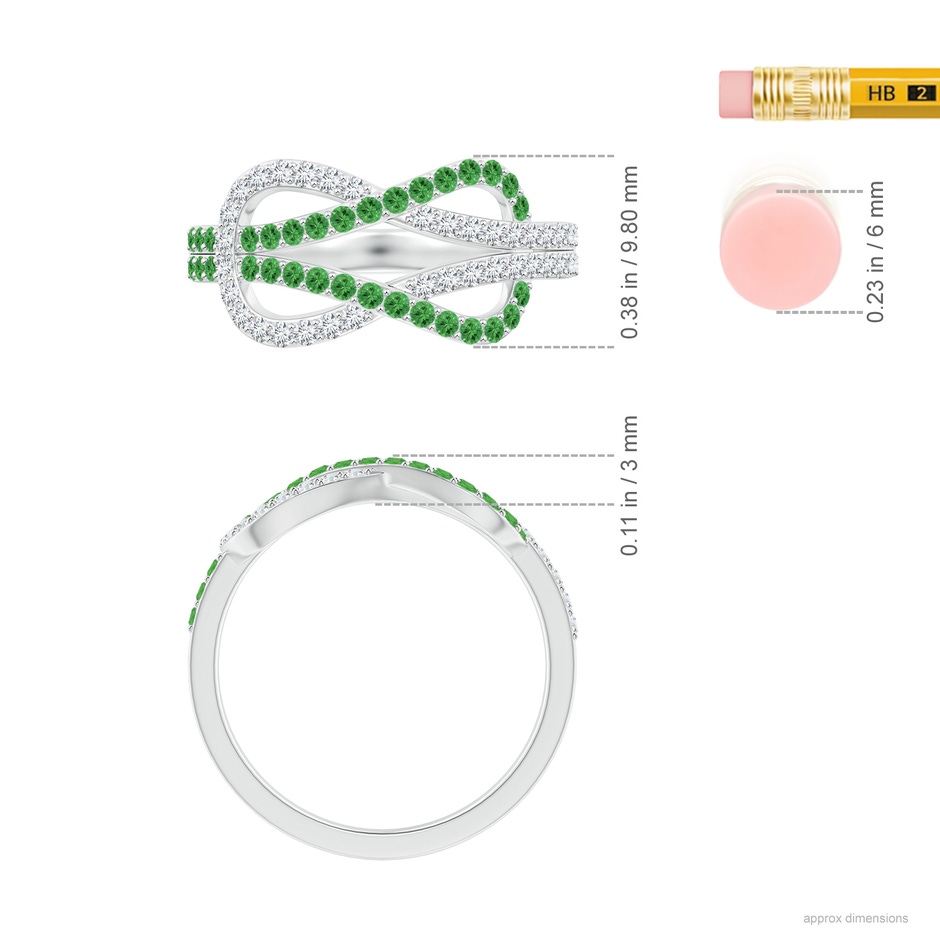 1.3mm AAA Encrusted Tsavorite and Diamond Infinity Knot Ring in White Gold ruler