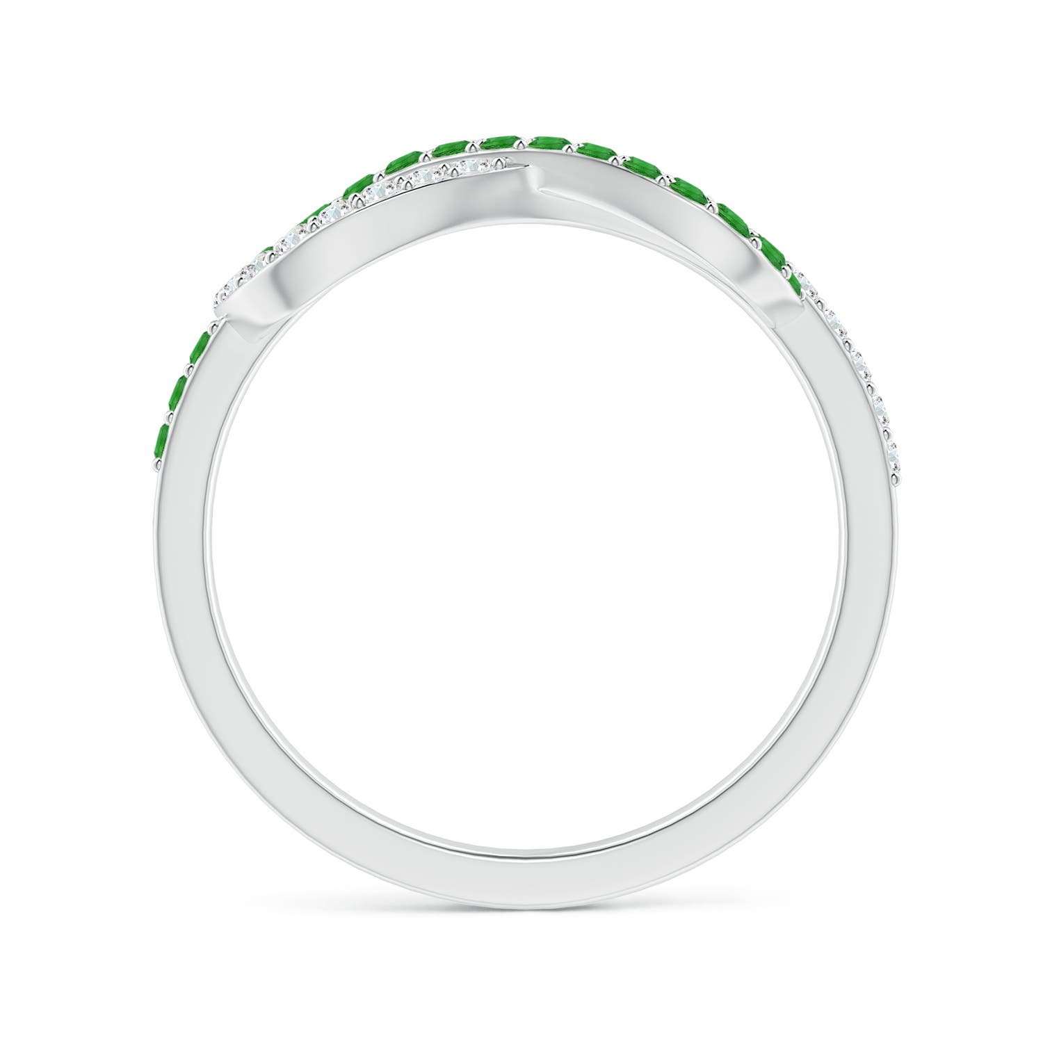 1.3mm AAAA Encrusted Tsavorite and Diamond Infinity Knot Ring in White Gold - side 2