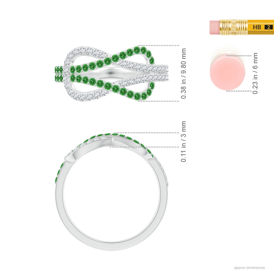 1.3mm AAAA Encrusted Tsavorite and Diamond Infinity Knot Ring in White Gold ruler